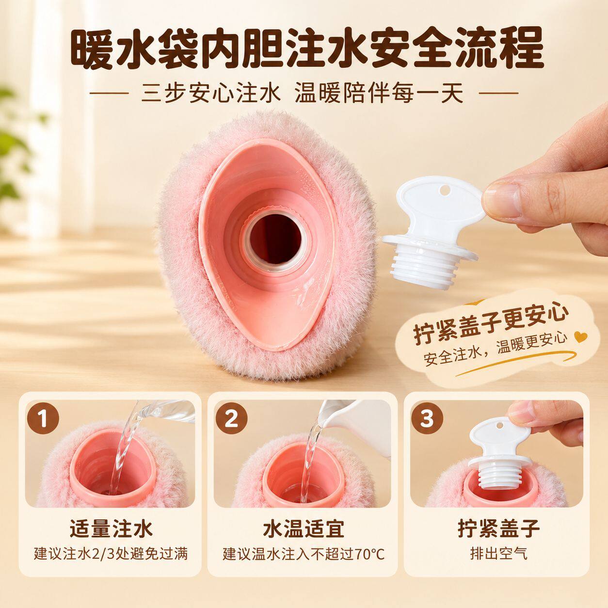 卡通暖水袋男女孩注水热水袋冬暖手暖被窝神器热敷肚子暖脚小号暖