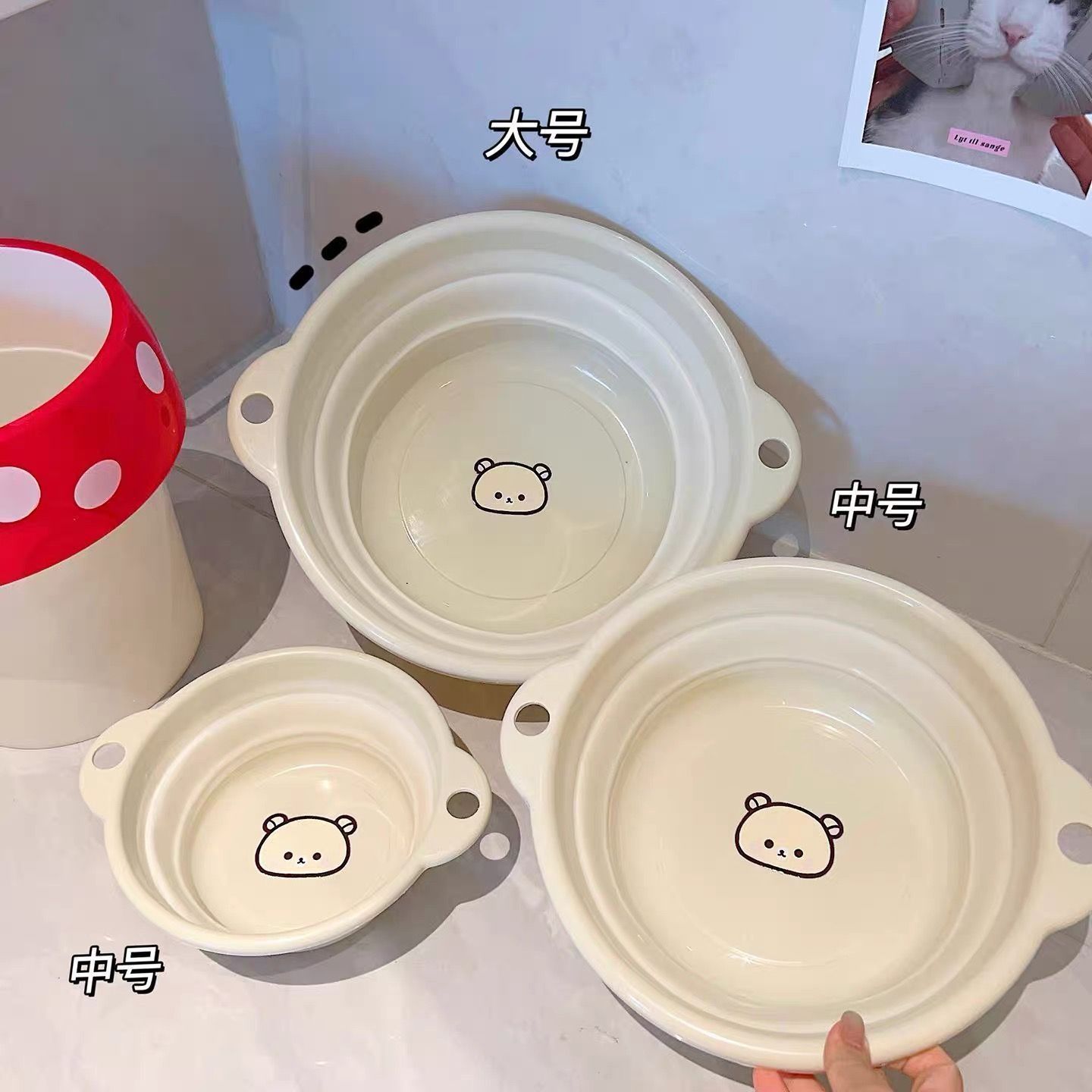 可爱小熊可折叠洗脸盆便携式用品多功能洗脚盆盆子学生宿舍折叠盆