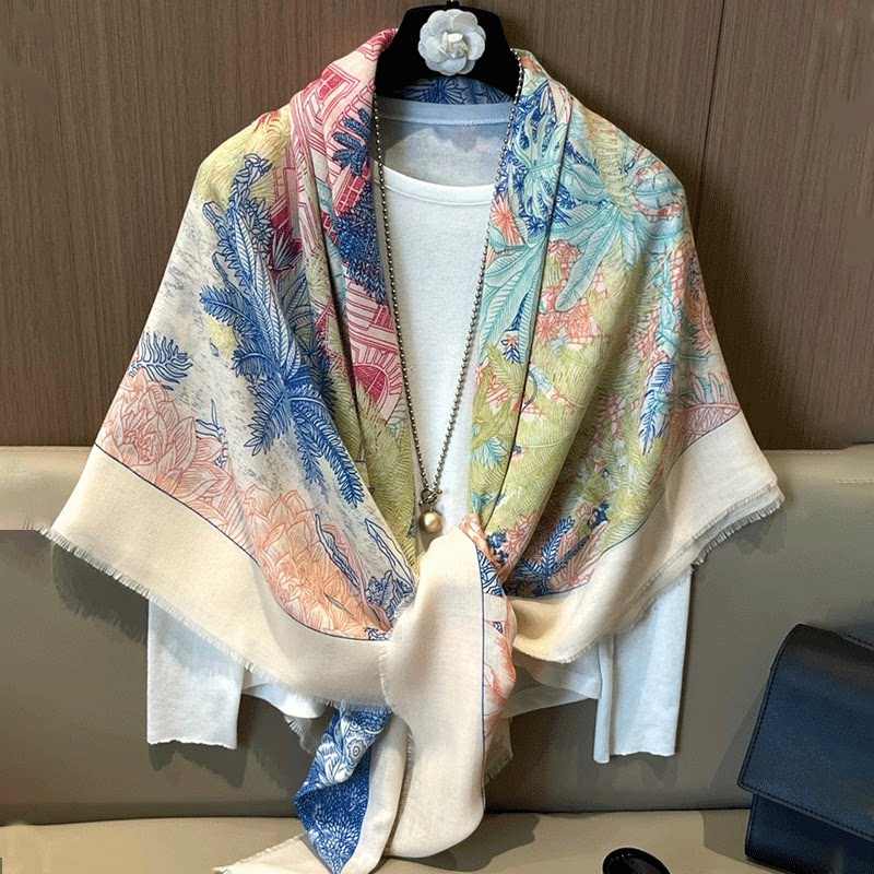 春秋季棉麻手感大方巾丝巾女夏天防晒出游拍照格子围巾空调房披肩