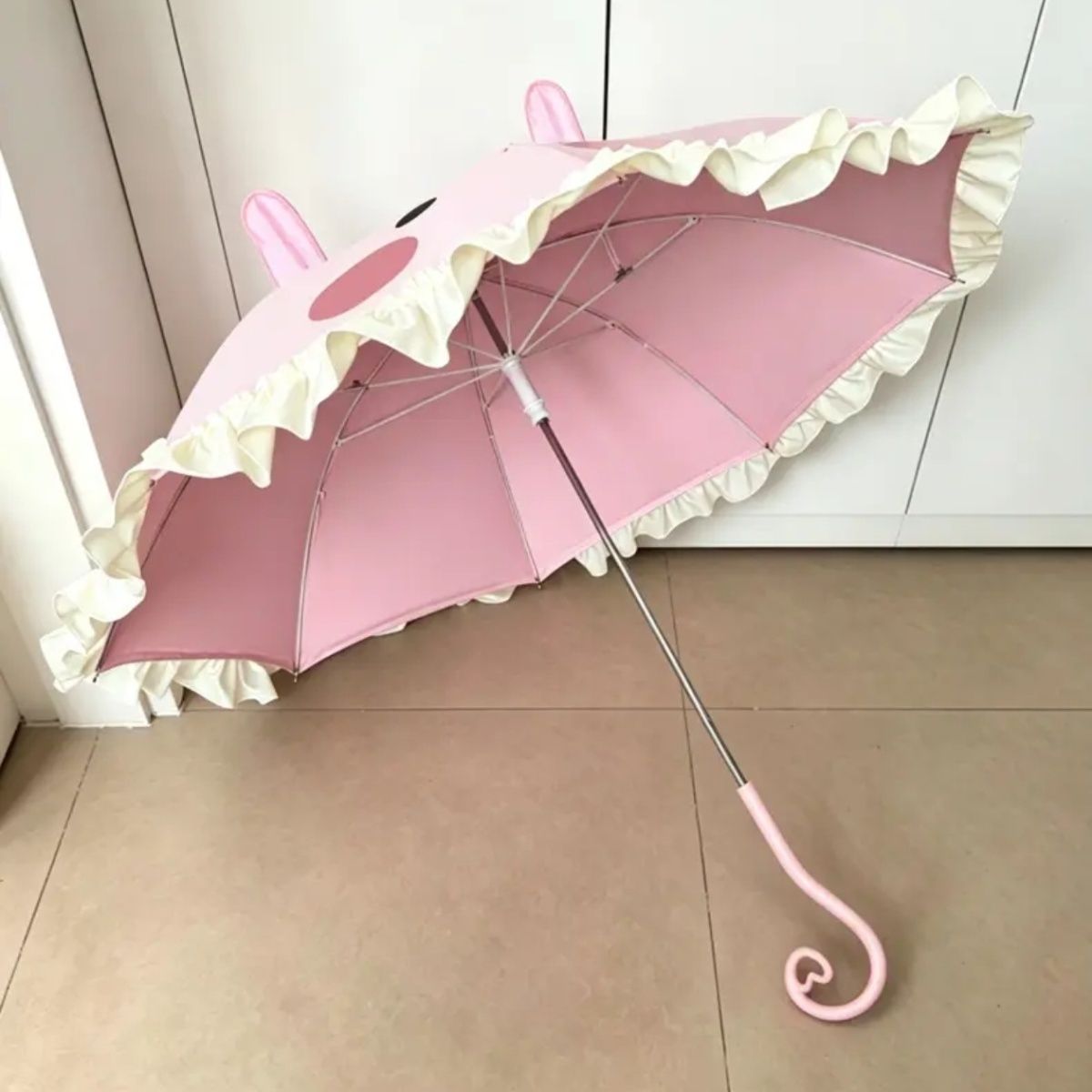 可爱兔子耳朵伞晴雨两用长柄雨伞学生遮阳防晒防紫外线太阳伞花边