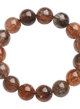 天然黑金超七手串男女士清透顺发骨干发丝金闪黑超七水晶钛晶手链