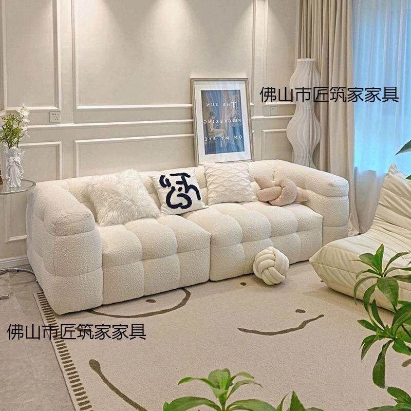 奶油风羊羔绒沙发小户型客厅布艺简约公寓双三人网红款棉花糖沙发