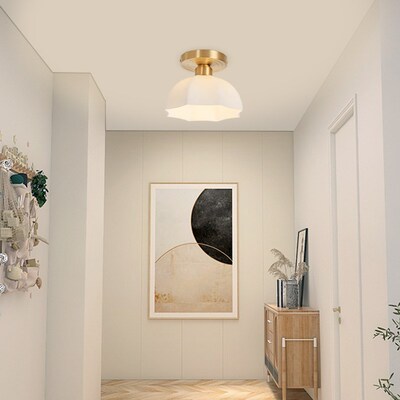 中古奶油lLED玄关过道灯全光谱入C户全铜走廊灯简约衣帽间阳台顶