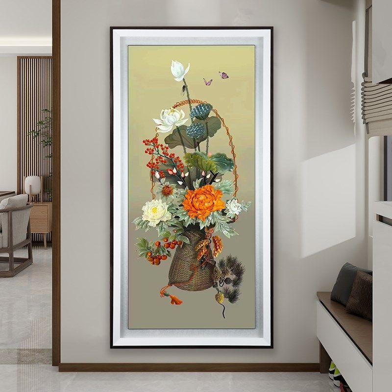 玄关装饰画入户正k对门玉雕竖版高端大气上档次事事如意挂画大尺图片