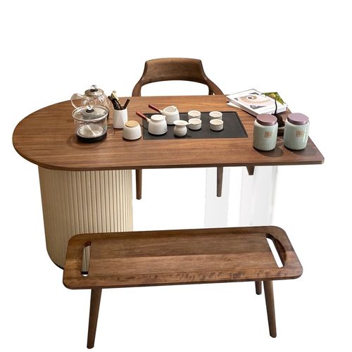北美黑胡桃木阳台移动小型茶w桌茶台桌新中式实木茶几迷你休闲家