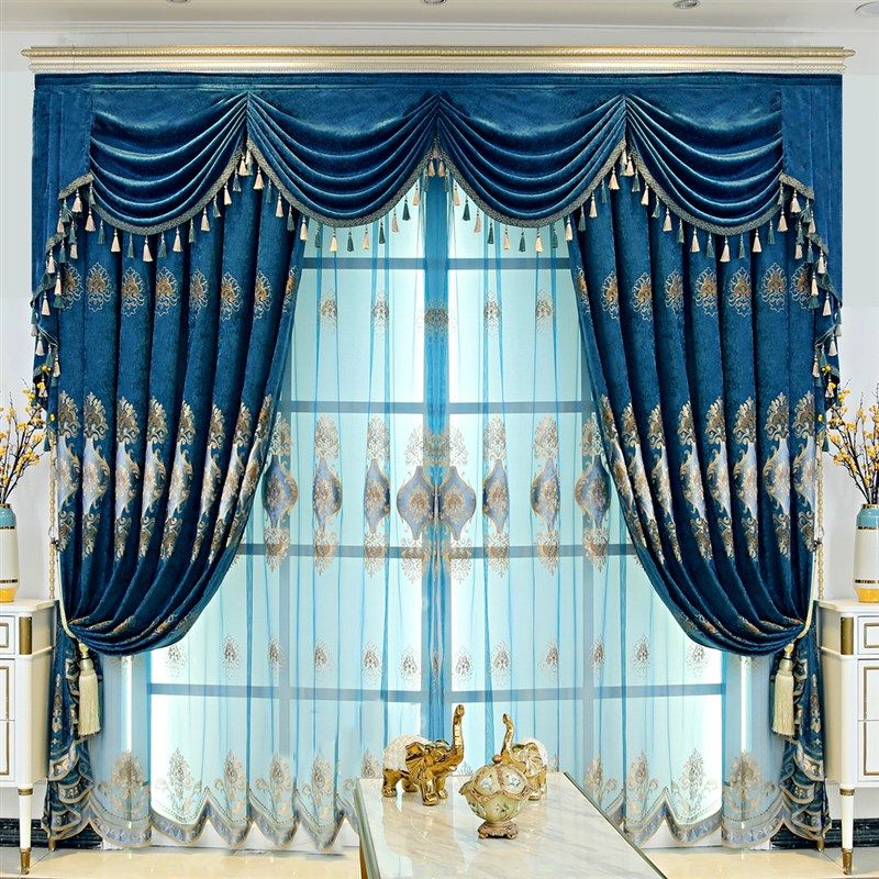 绣花窗帘雪尼尔高档欧式客厅落地窗卧室遮光别墅T豪华成品定制窗