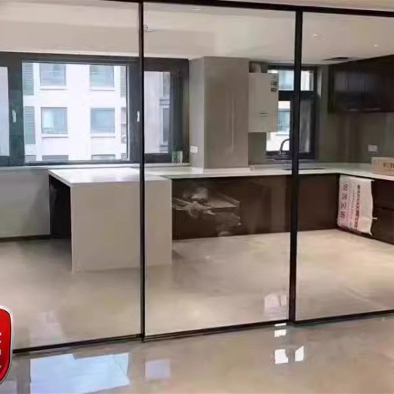 定制厨房推拉门三联动极窄边框吊轨卫生间阳台Q移门铝镁合金玻璃