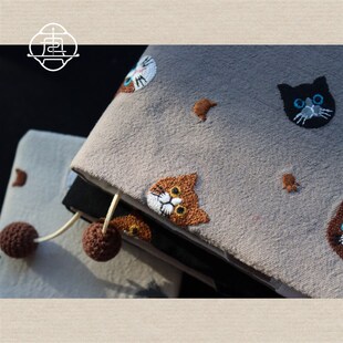 真我 呆萌猫咪。刺绣可爱手工布书衣 G手账本A5A6手帐封套笔记本