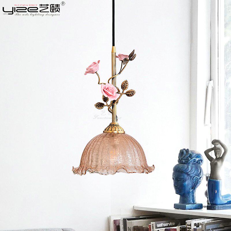 全铜法式床头吊灯氛围o玫瑰花朵小吊灯创意个性复古艺术现代餐厅
