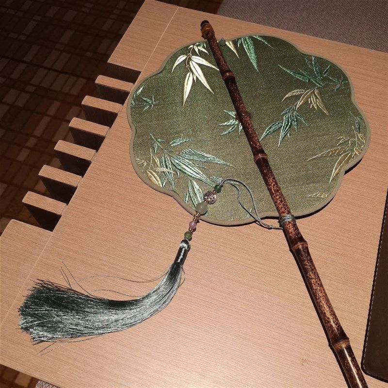 折叠扇子古风g印花腰扇汉服团扇中国风长柄流苏可卷曲古典挂腰扇