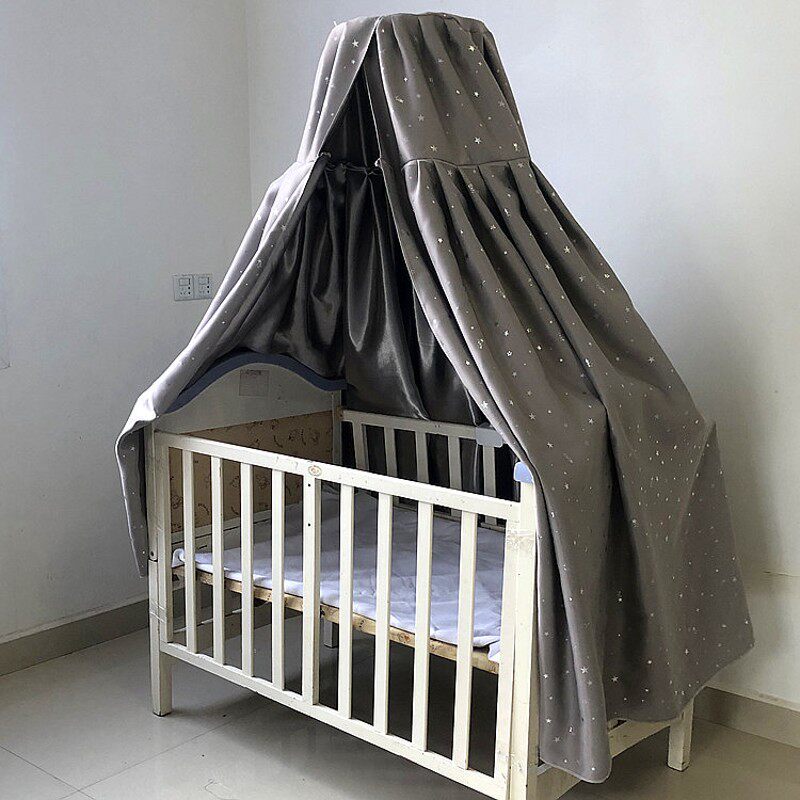 遮光儿童婴儿床帘蚊帐铁制床围xBB床摇篮床透气挡空调风布料床幔