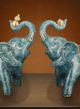 大象摆件客厅招财轻奢高端《福z禄富贵》一对纯铜吸水象乔迁装饰