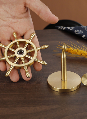 一帆风顺铜船舵摆件t装饰品工艺品掌舵解压方向盘旋转
