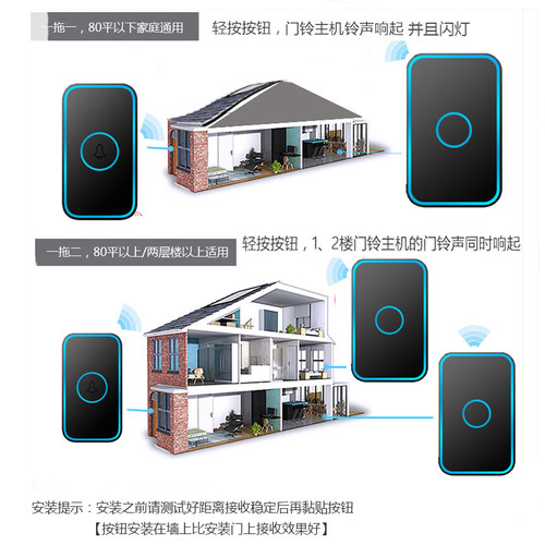 家用无线智能门铃音乐提示远距离遥控电子闪光响T铃老人呼叫器电