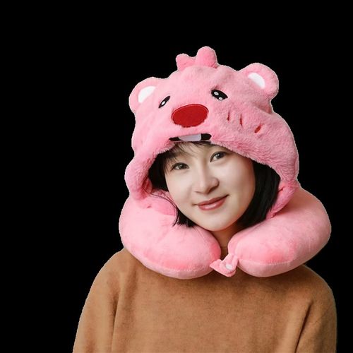 少女可爱卡c通露比毛绒连帽U型枕护颈枕办公午睡枕旅行便携飞机枕