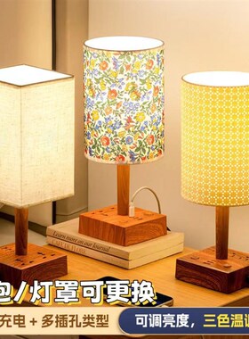 台灯插座一体式LjED螺口E27灯泡可拆卸家用卧室床头灯多功能小夜