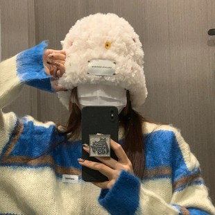 白露同款帽子女秋冬2023新款显脸小毛绒针织帽冬T天保暖可爱毛线
