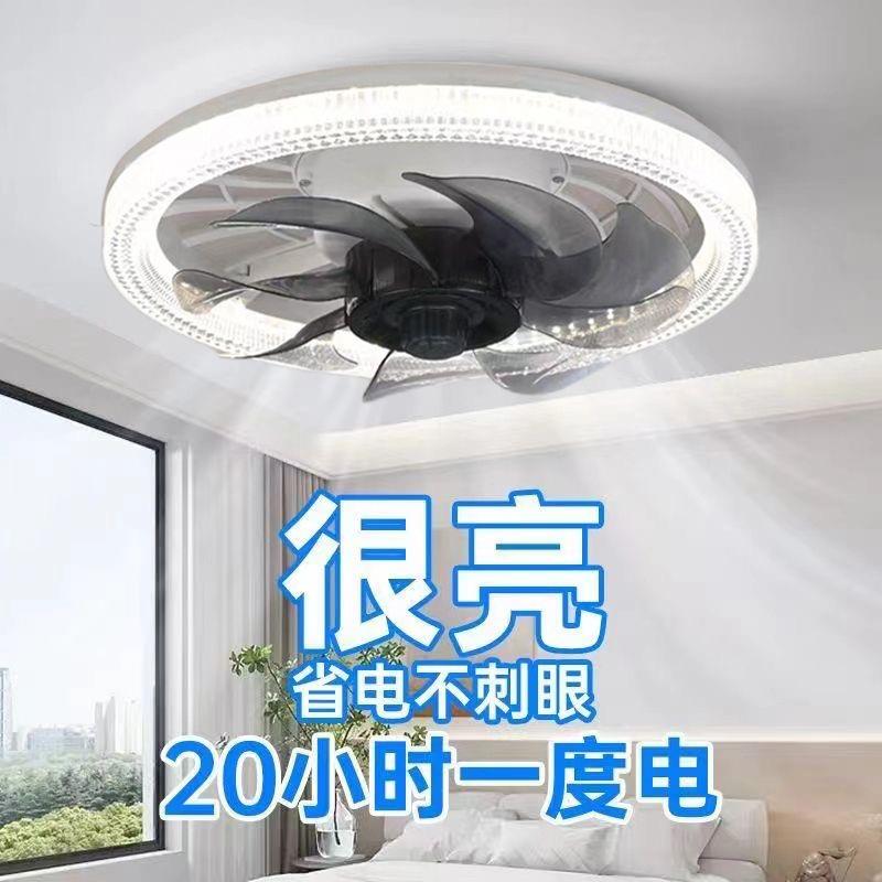 2025新款E27螺口水晶风扇灯带遥控三色无极调光卧室餐厅吸顶吊扇