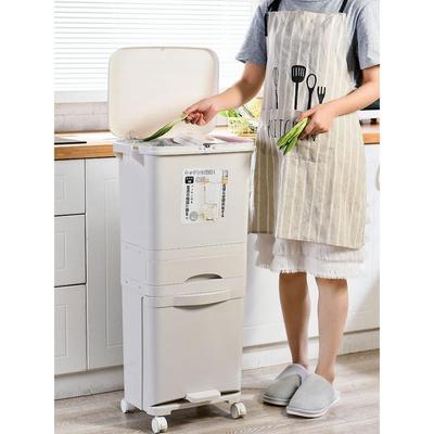 厨房垃圾桶家用带盖2025新款大容量双层厨余收纳干湿分离分类日式