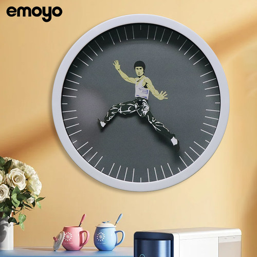 创意个性装饰李小龙功夫挂钟圆形时钟截拳道客厅钟表wall clock