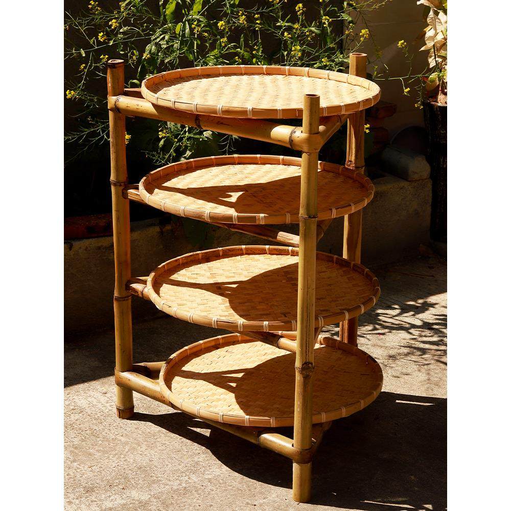 竹架子竹编置物架竹制品簸箕火锅架多层楠竹晾茶晒架竹三脚架手工