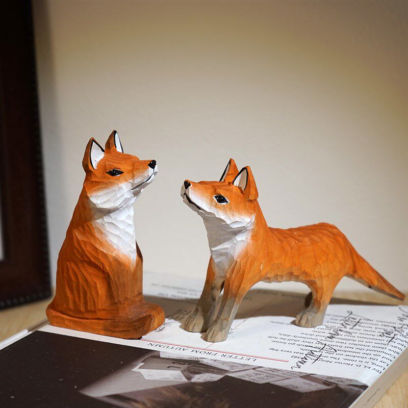 赤狐手工木雕小摆件可爱动物狐狸办公室内桌面摆放装饰工艺品礼物