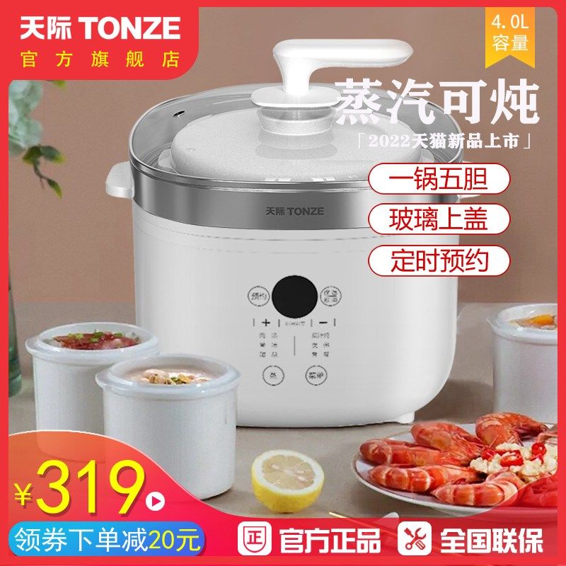 天际电炖炖锅家用蒸汽锅煲汤锅全自动燕窝电炖锅隔水炖4L一锅五胆