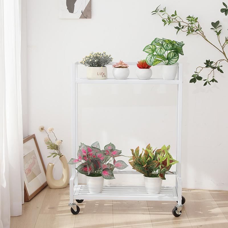 阳台铁艺花架置物架落地式两层带滑轮室内客厅花盆架新款多肉架子