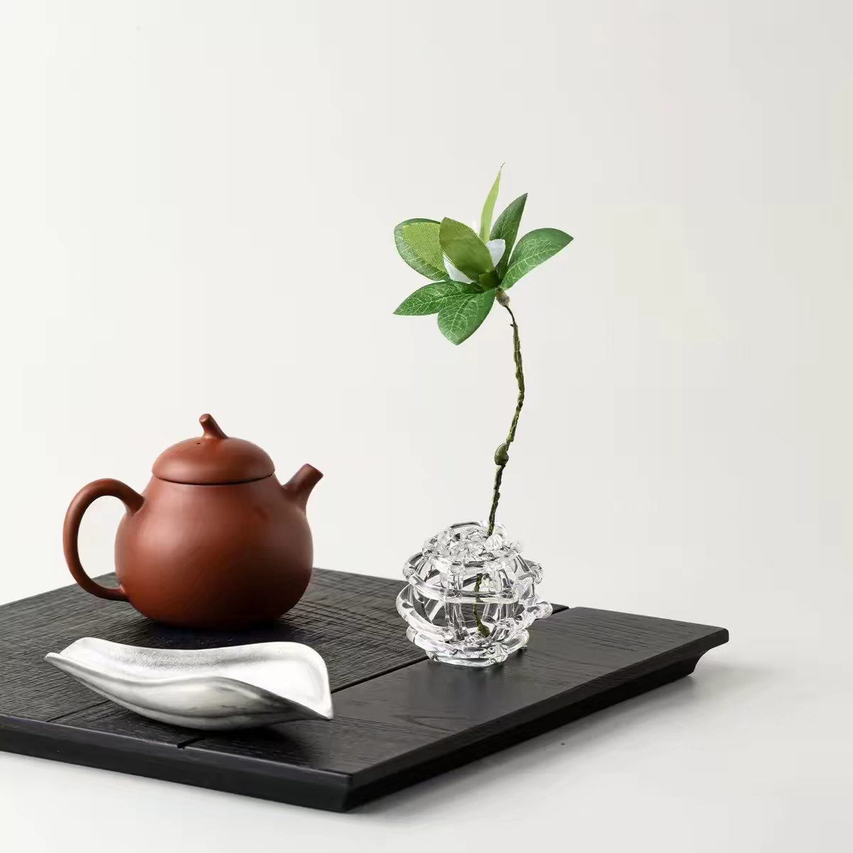 玻璃花插花瓶创意茶道摆件球花