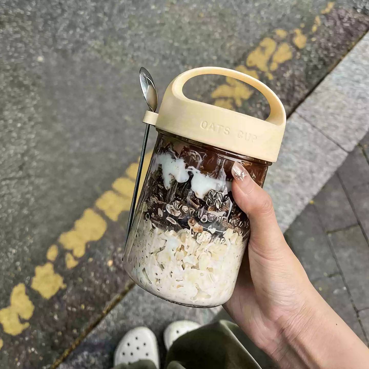 酸奶碗燕麦杯带盖勺外带便携