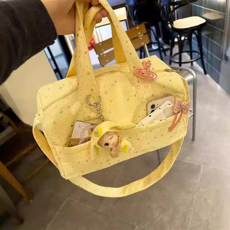 日韩风黄色星星托特包女超大容量