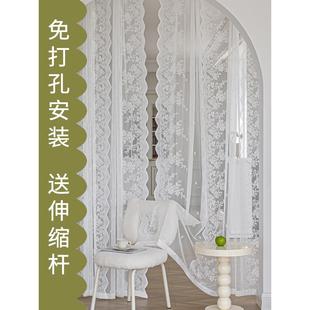 纱帘送伸缩杆门帘简易飘窗法式 免打孔安装 蕾丝小窗户短窗帘遮挡布