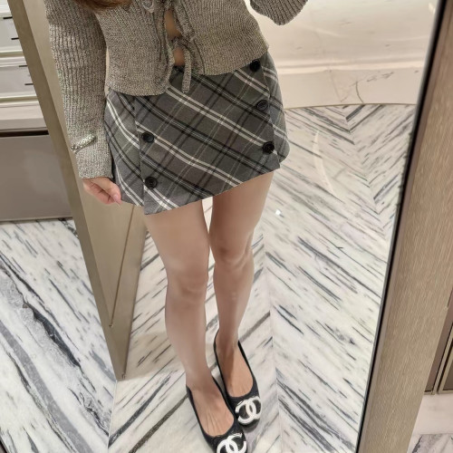 复古格纹双排扣裙裤女显瘦百搭a字短款半身裙(含安全裤,不配腰带)