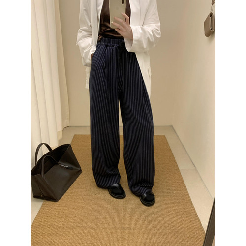【实体店同步】【TACIT REME】简约通勤条纹宽松抽绳松紧腰休闲裤