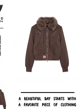 Fudge Pink 25秋季New美式复古个性分割设计宽松毛领夹克外套