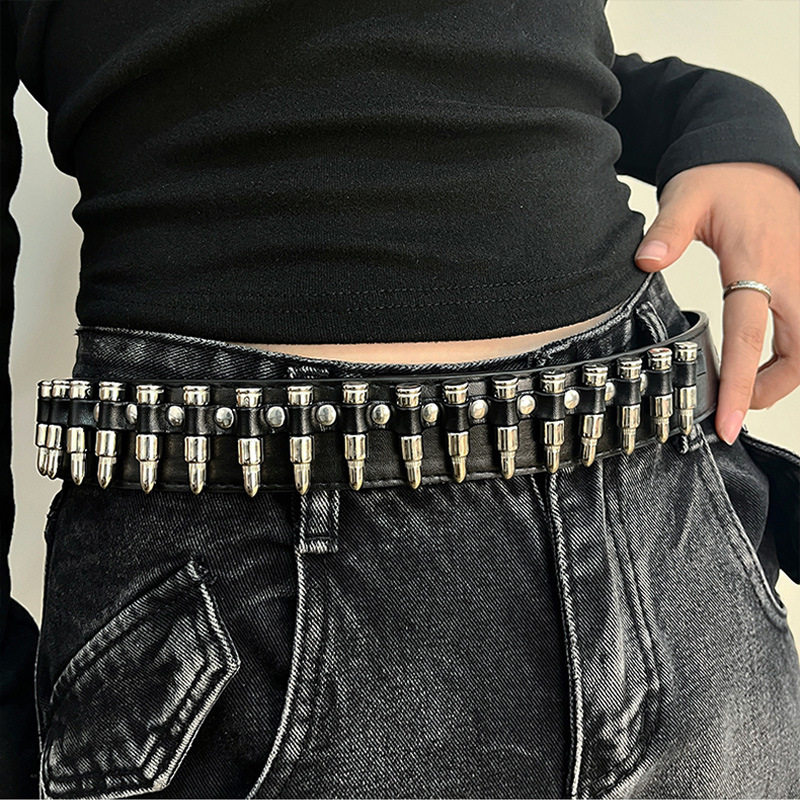 亚文化子弹头欧美y2k铆钉腰带黑色辣妹朋克个性男女款牛仔裤皮带