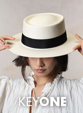 KEYONE手工编织草帽女夏季遮阳防晒太阳帽DIY平顶帽