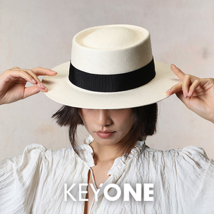 KEYONE手工编织草帽女夏季遮阳防晒太阳帽DIY平顶帽