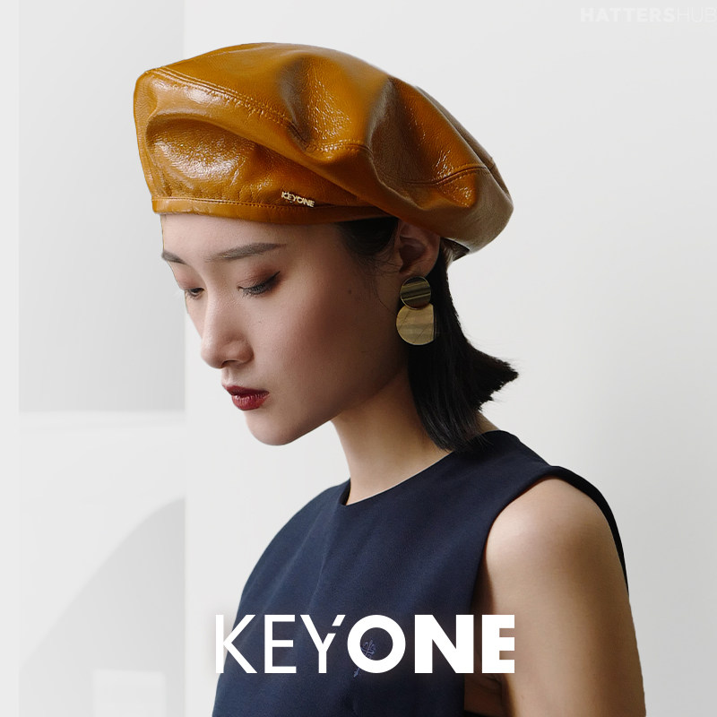 KEYONE2025新款PU皮质贝雷帽女英伦复古画家帽百搭显脸小八角帽