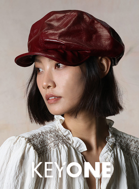 KEYONE复古小众不规则褶皱柔软小羊皮八角帽女时尚个性贝雷帽