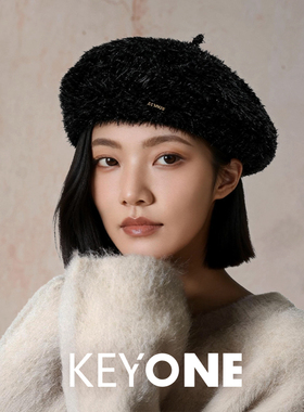KEYONE2025新款秋冬保暖纯色毛绒白色贝雷帽女韩版百搭日系画家帽