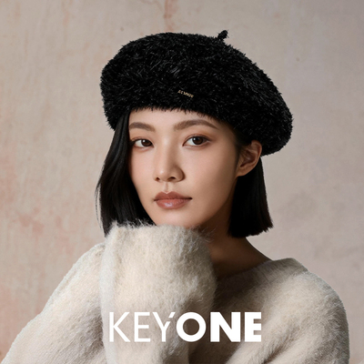 KEYONE2025新款秋冬保暖纯色毛绒白色贝雷帽女韩版百搭日系画家帽