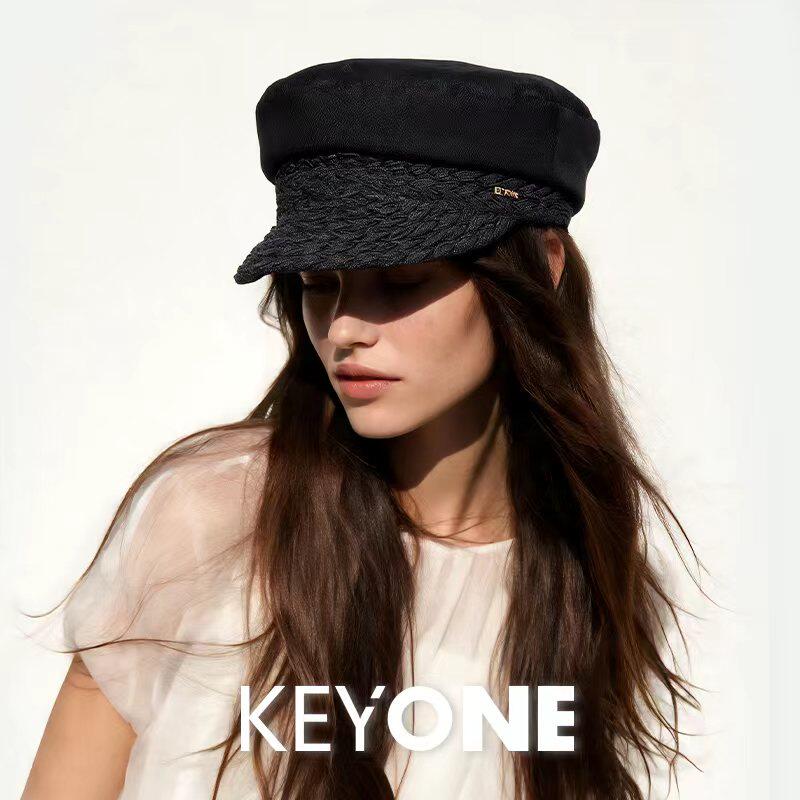 KEYONE简约黑色大头围军帽帽子