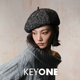 KEYONE复古百搭人字纹八角贝雷帽女秋冬羊毛混纺显脸小帽子