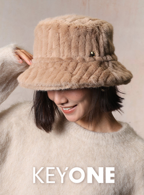 KEYONE新款秋冬季保暖仿兔毛帽子冬天渔夫帽女盆帽显脸小水桶帽