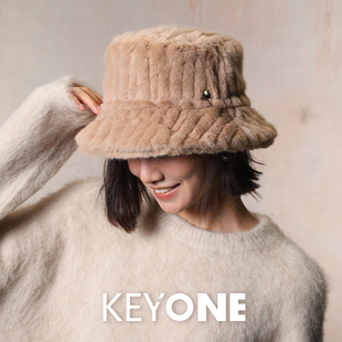 KEYONE新款秋冬季保暖仿兔毛帽子冬天渔夫帽女盆帽显脸小水桶帽
