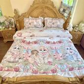 ins冬季 牛奶绒数码 印花Lolita风荔枝粉猫咪床上四件套珊瑚绒1.5m