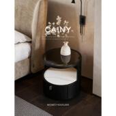 某某严选意式 极简圆形创意置物现代2025新款 实木床头柜子简约边柜