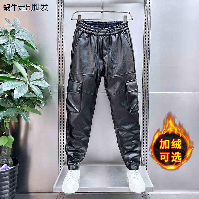 工装皮裤男冬季加绒加厚