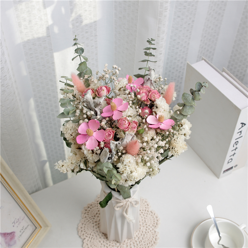 优选真花干花520花束玫瑰满天星勿忘我雏菊家居装饰桌面摆件小清